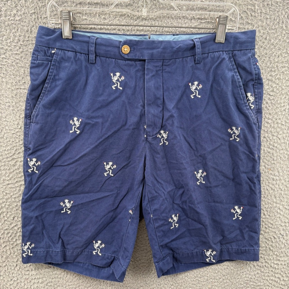 J McLaughlin Shorts Mens 32 Blue Dancing Skeleton Grateful Dead Style Embroidery